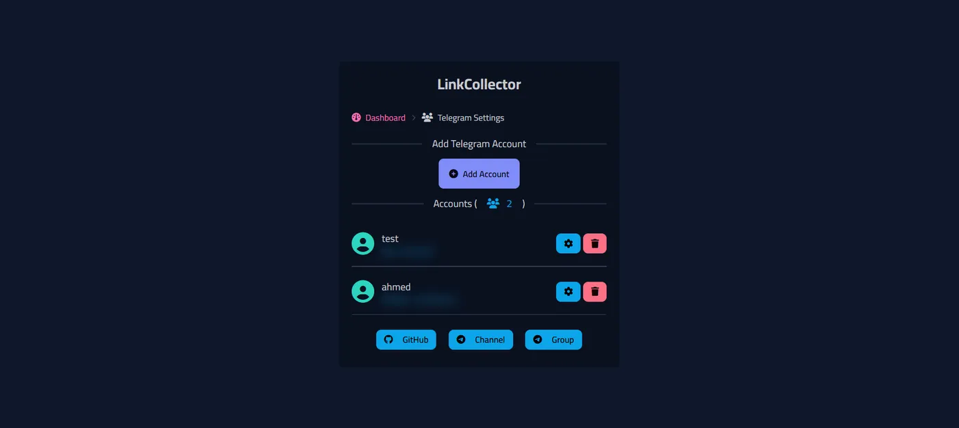 Link Collector Pro: الحسابات